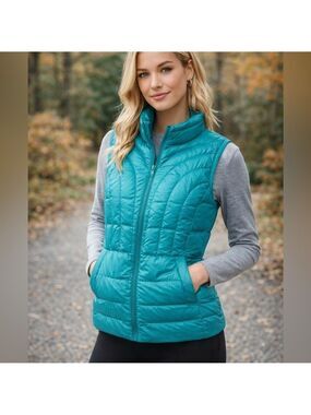 Be Inspired Teal Down Packable Puffer Vest PL Lightweight Zip Front Gorpcore